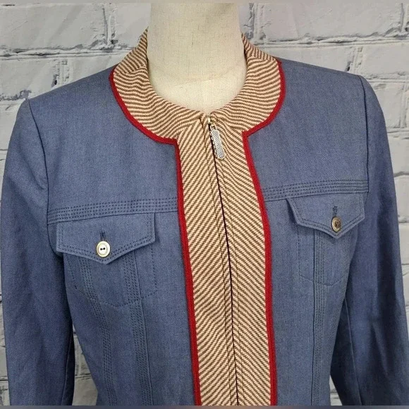 St John Sport Women's Full Zip Denim Jacket Stretch Multicolor Size Medium - Picture 4 of 16